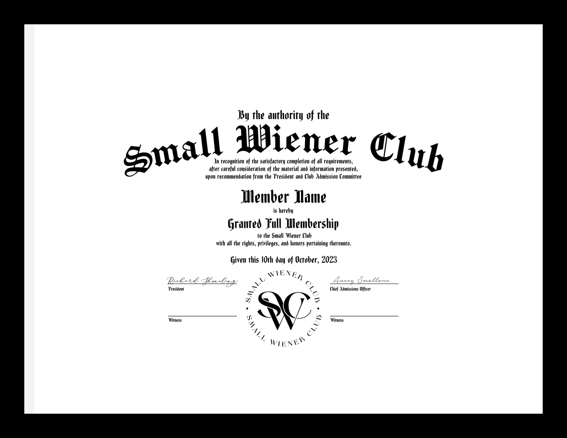 SWC Example Certificate